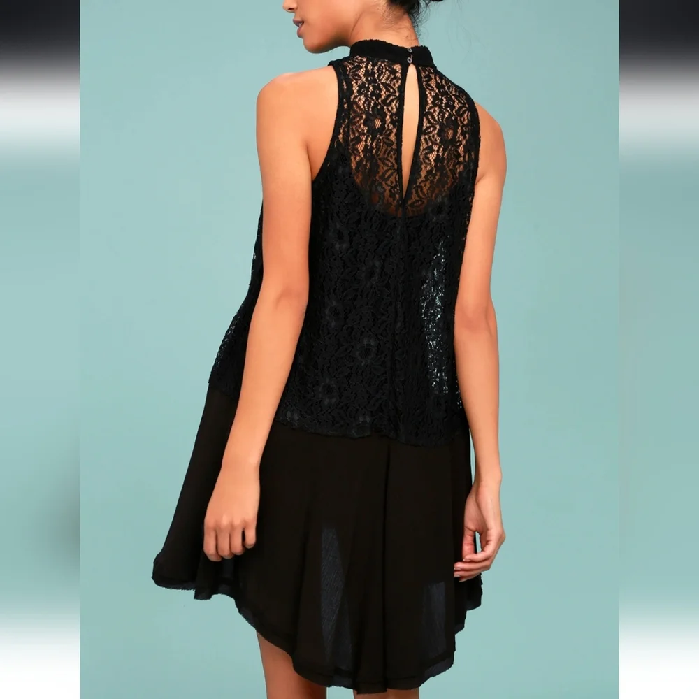 Free People Tell Tale Heart Tunic Mini Dress Swingy Sheer Lace Cutout Blac S NWT - Picture 9 of 16